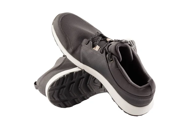 Paar schwarze Airmesh Sommer Wanderschuhe leichte Schuhe isoliert auf weißem Hintergrund — Stockfoto