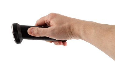 Kafkasyalı eli üç jilet gibi siyah elektrikli traş makinesi tutuyor.