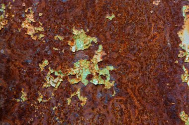 Sanatsal olarak paslanmış düz demir yüzey ve soyulmuş boyalardan arta kalanlar.