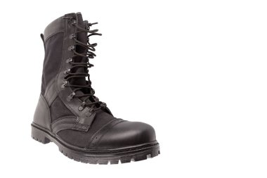 Beyaz arka planda, biri diğerinde izole edilmiş yeni siyah hafif askeri bot