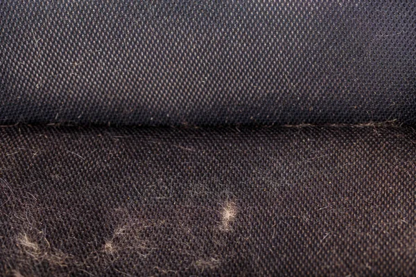 Kattenhaar vervuild zwart lucht mesh bureaustoel voldoende - close-up uitzicht — Stockfoto