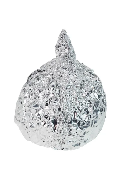 Aluminium foil hat isolated on white background, symbol for conspiracy theory and mind control protection. — Stock Photo, Image