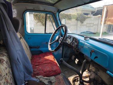 old but operational soviet truck cabin interior from 1960s