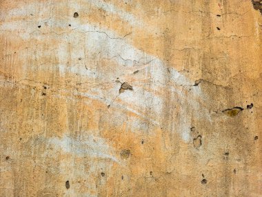 A close-up shot shows an aged beige stucco wall with a weathered surface. The grunge background reveals cracked plaster and a distressed finish, creating a textured appearance.
