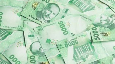 Yeni 5000 Kırgızistan Som banknotunun döner arkaplanı, tam kare döngüsel arkaplan