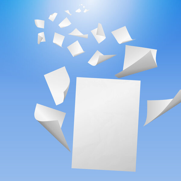 Летающие белые чистые листы бумаги
