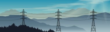 Transmission power lines on a landscape clipart