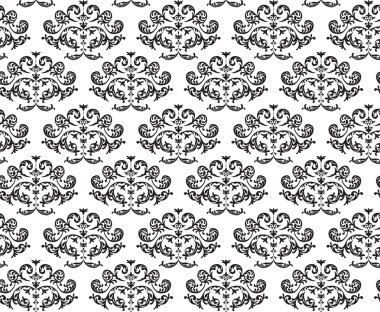 Barok vintage çiçek seamless modeli - siyah ve beyaz klasik arka plan