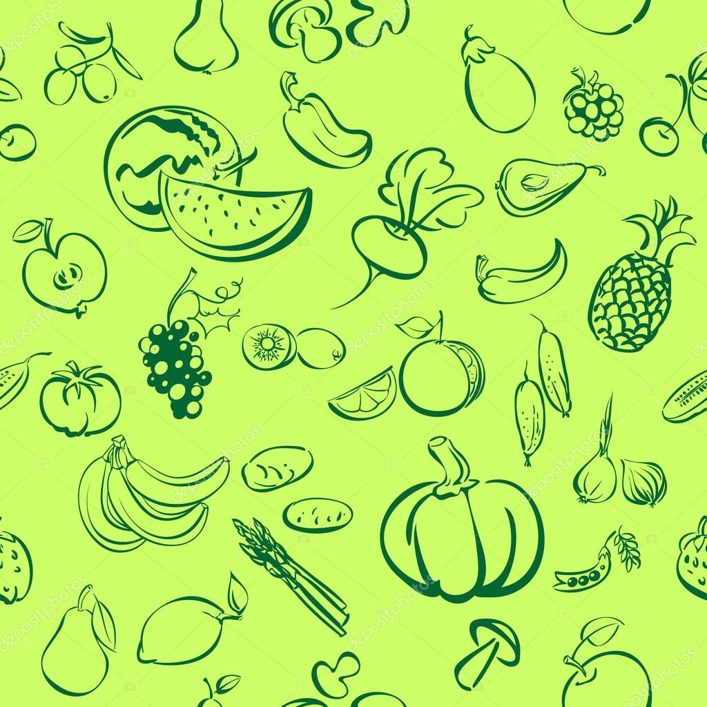 果物や野菜のアイコン スケッチ ベクトル図シームレスなテクスチャ ストックベクター C Vladischern