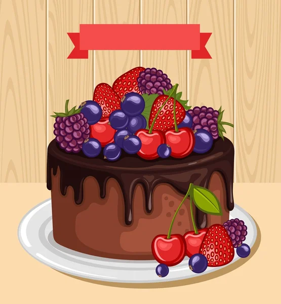 Zoete chocolade taart voor verjaardag vakantie. — Stockvector