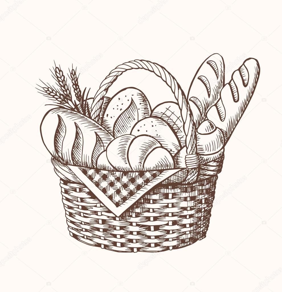 Hand drawn vintage vector illustration - Bakery Basket .
