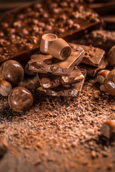 Různé čokoládové pralinky — Stock fotografie