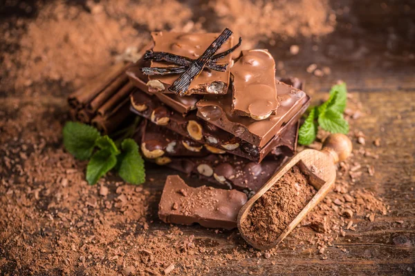 Dark hazelnut chocolate — Stock Photo, Image