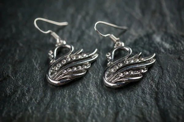 Swan shaped metal earrings — Stock Photo, Image