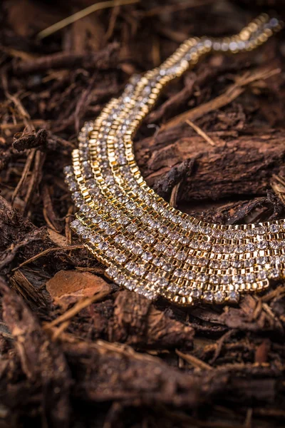 Collar chapado en oro con diamantes de imitación —  Fotos de Stock