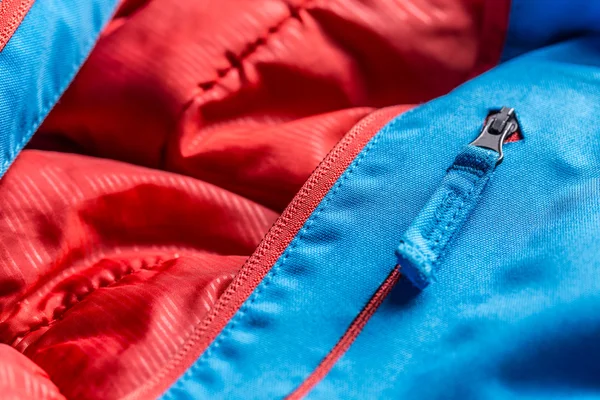 Zipper on blue winter coat — Stock Photo, Image