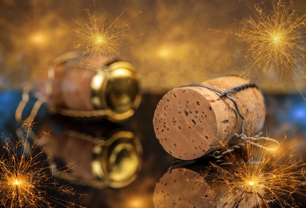 Cortiça de champanhe, conceito de Ano Novo — Fotografia de Stock