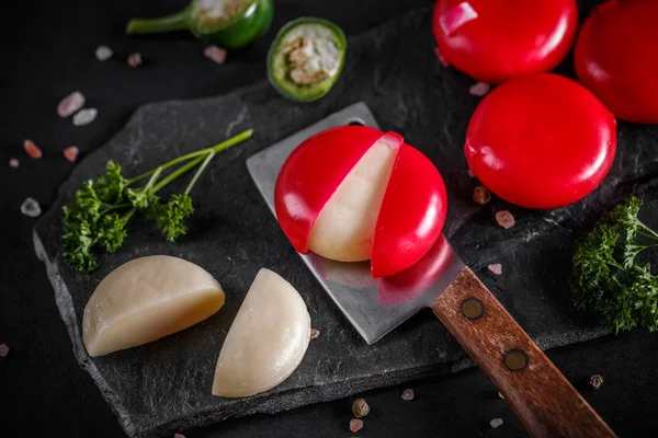 Babybel cheese in red wax — Stock Photo, Image