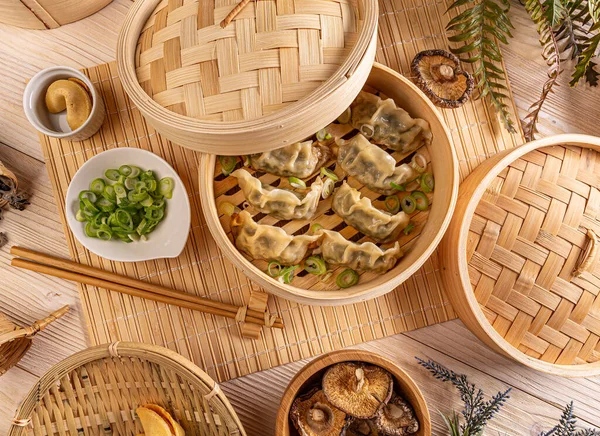 Bambu Buharlı Çin Böreğinin Iyi Manzarası — Stok fotoğraf