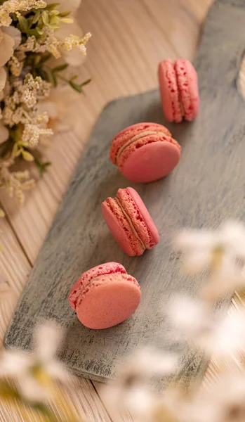 Macarons Franceses Arejados Pequenos Sopros Crocantes Deliciosidade Flanco Macio Com — Fotografia de Stock