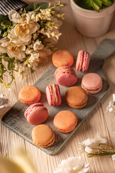 Macarons Amêndoa Francesa Biscoitos Sanduíche Arejados Saborosos — Fotografia de Stock