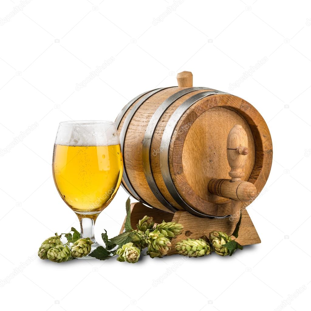 Beer barrel with beer glass