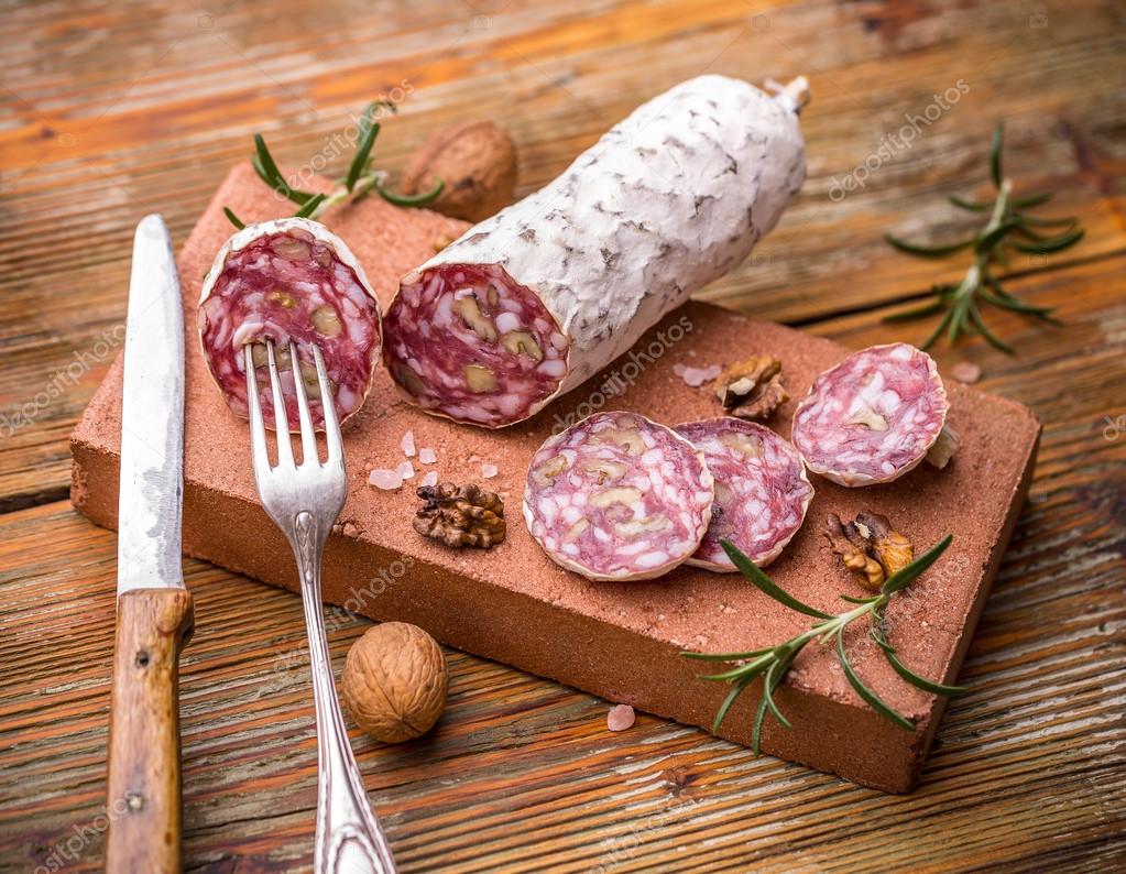 French salami with walnuts — Stock Photo © grafvision 87550092