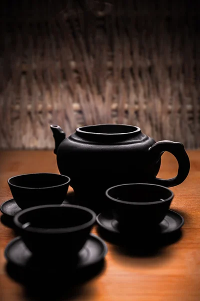 Concepto de té con tazas de té negras —  Fotos de Stock