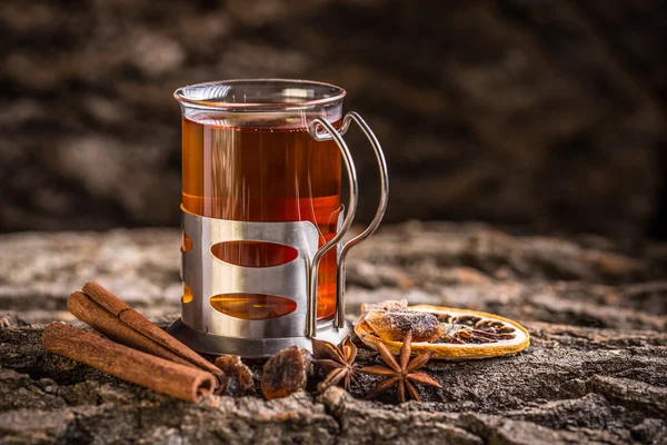 Glass cup of black tea — Stock Photo, Image