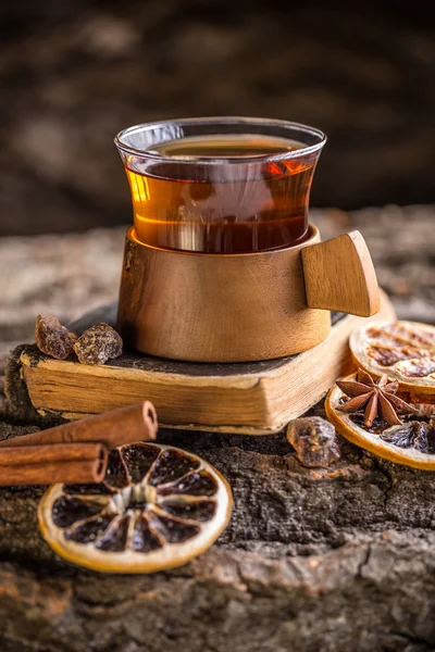 Hot tea in glass cup — Stock Photo, Image