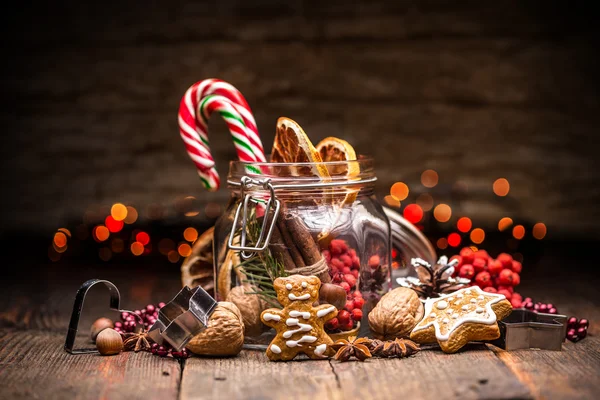 Candy canes in glass jar — Stock Photo, Image