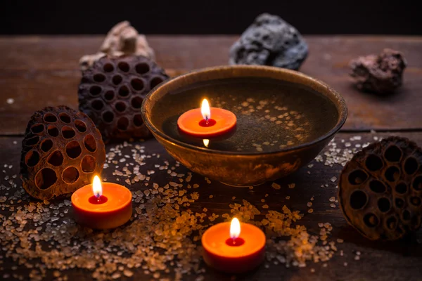 Aromatic candles on table — Stock Photo, Image