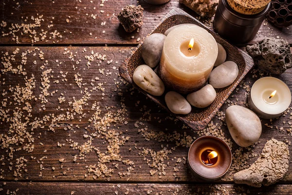 Burning candles for aromatherapy session — Stock Photo, Image