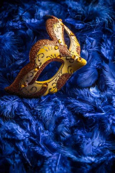 Máscara de carnaval em pena azul — Fotografia de Stock