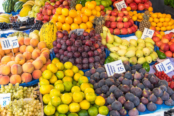 Big variety of fruits at a market