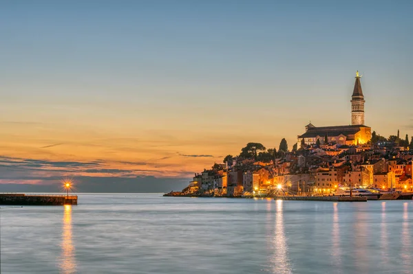 Pohled Krásné Staré Město Rovinj Chorvatsku Západu Slunce — Stock fotografie