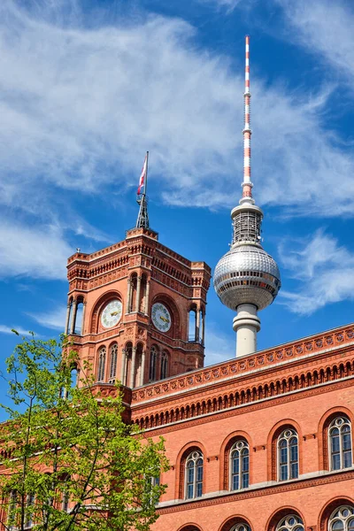 Słynna Wieża Telewizyjna Wieża Ratusza Berlinie — Zdjęcie stockowe