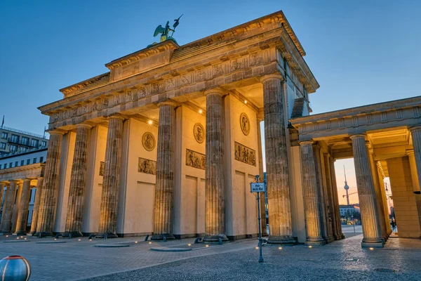 Back Side Famous Brandenburg Gate Berlin Sunrise View Television Tower — Foto de Stock