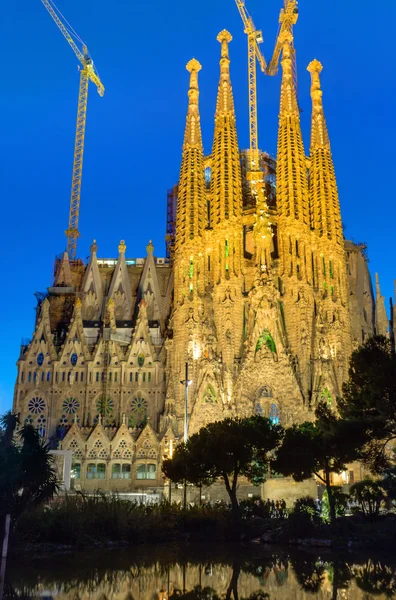 Osvětlená katedrála Sagrada Familia — Stock fotografie