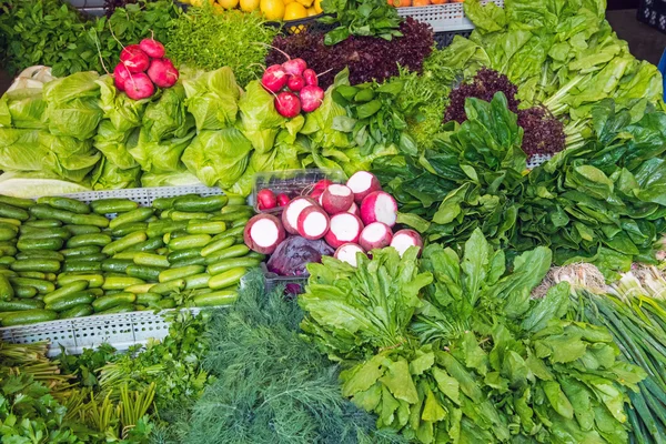 Insalata ed erbe aromatiche in un mercato — Foto Stock