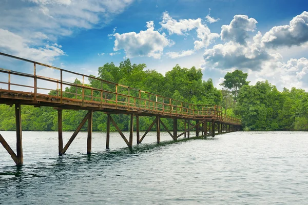 Houten brug over het meer — Stockfoto