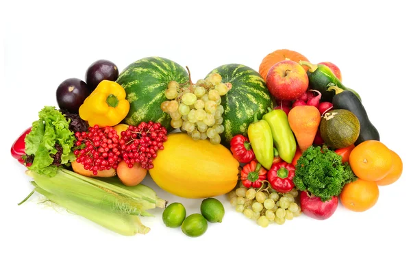Coleta de frutas e legumes em branco — Fotografia de Stock