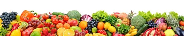 Φρούτα Και Λαχανικά Απομονωμένα Λευκό Φόντο Ευρεία Πανοραμική Φωτογραφία Για — Φωτογραφία Αρχείου