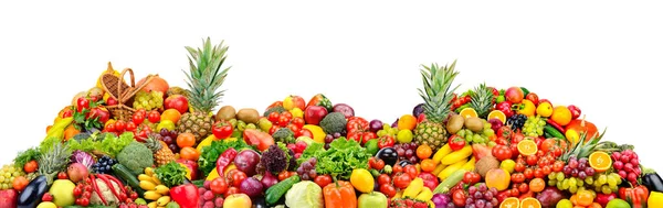 Gros Tas Fruits Légumes Isolés Sur Fond Blanc — Photo