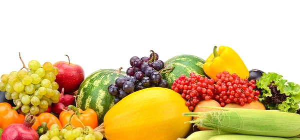 Zusammensetzung Frisches Reifes Obst Und Gemüse Isoliert Auf Weiß Freiraum — Stockfoto