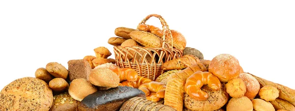 Pile Prodotti Del Pane Isolati Sfondo Bianco — Foto Stock