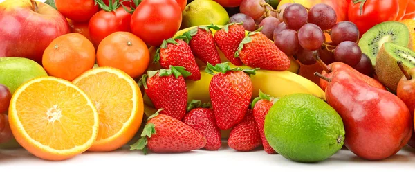 Heap Groenten Fruit Geïsoleerd Witte Achtergrond — Stockfoto