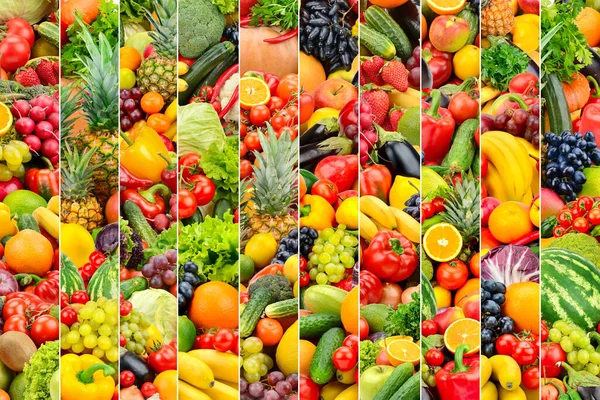 大背景蔬菜和水果划分成垂直线 — 图库照片