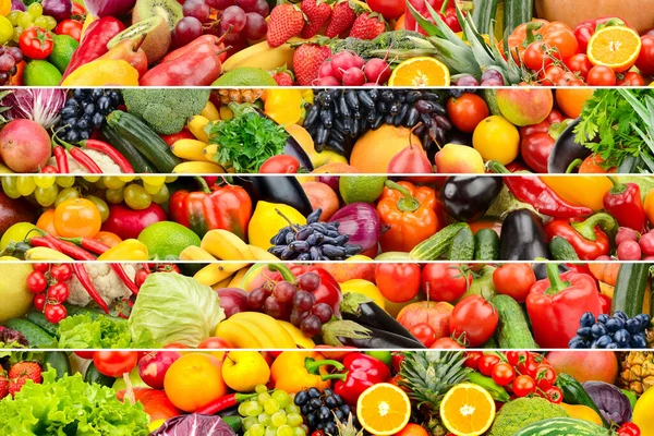 Grande Sfondo Verdure Fresche Frutta Divise Linee Orizzontali — Foto Stock