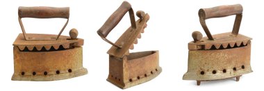 Set rare coal flatirons from different angles isolated on white background